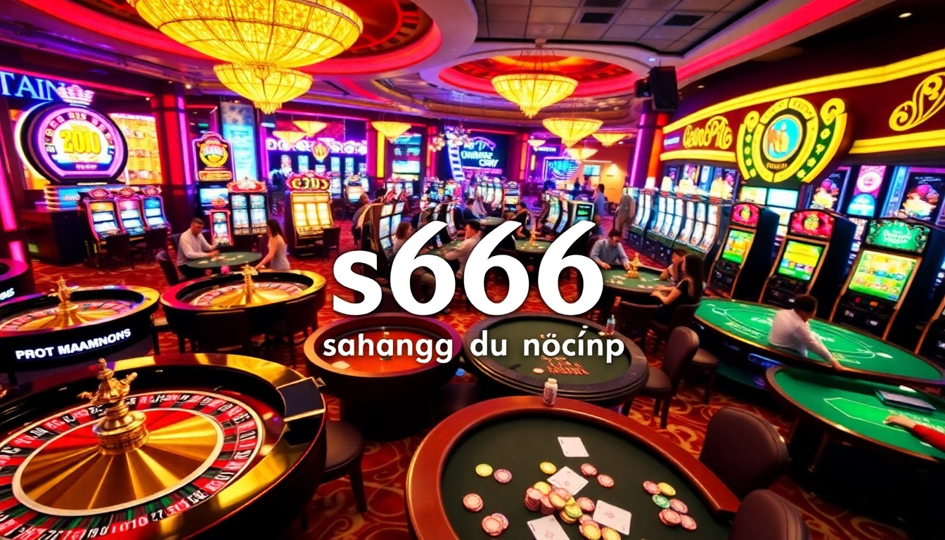 s666 đăng nhập at an exciting casino scene with players at tables and slots.